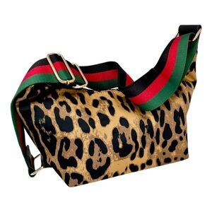 Nylon Sling Leopard‎ Print Messenger Bag w/ Adjustable Guitar Strap